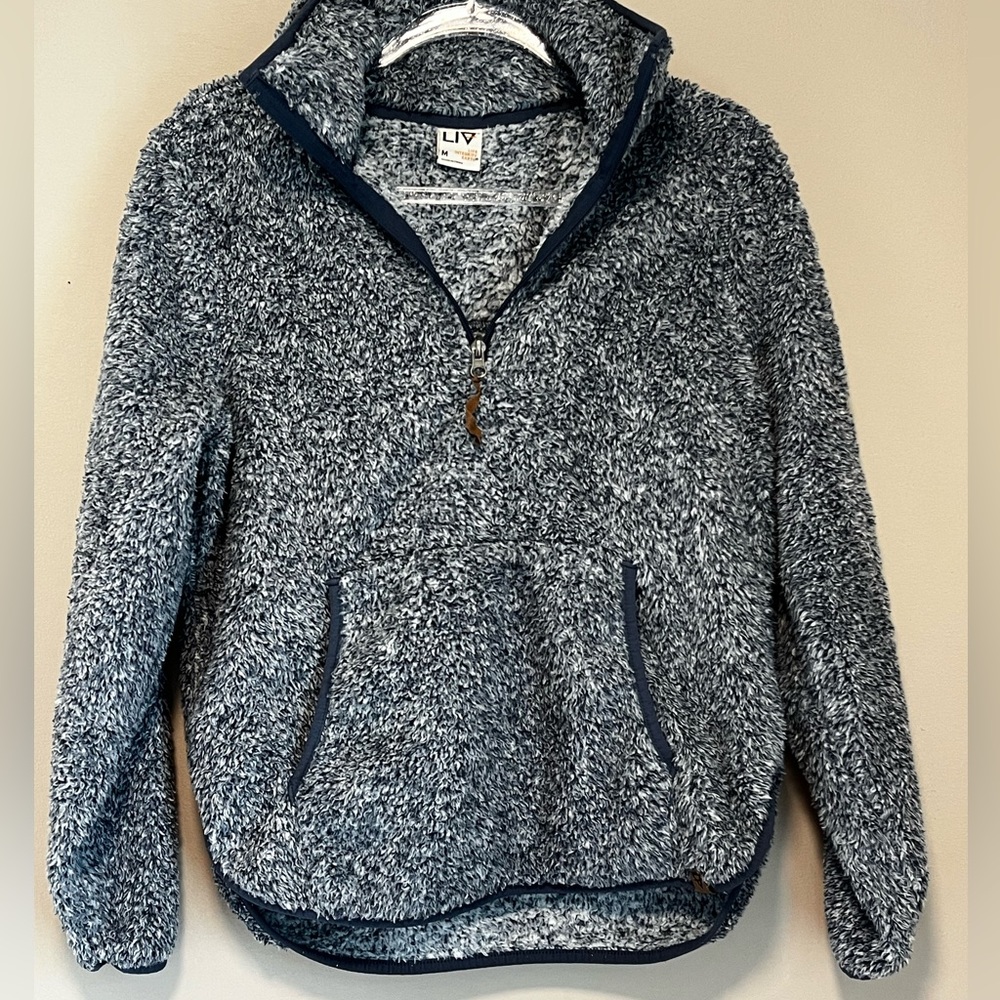 Fuzzy Pullover Front pocket Quarter zip adjustable neck sz M - Picture 5 of 13